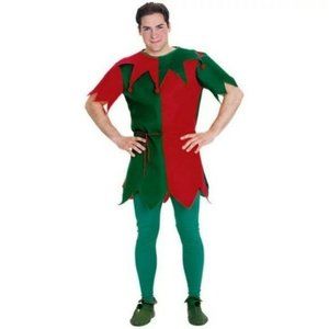 SANTA  ELF Costume Halloween Christmas Outfit Men Women One Size Felt Red Green